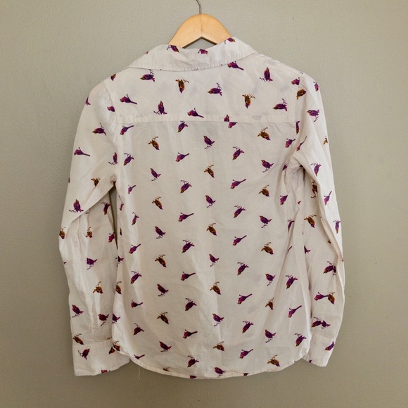 MERONA NWOT beige 💯 cotton cute bird button down - Picture 4 of 10